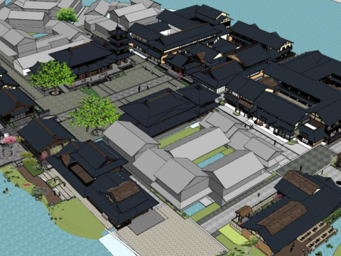 Japanese leisure commercial street project design SU model Modello 3D