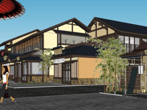 Japanese leisure commercial street project design SU model 3D मॉडल