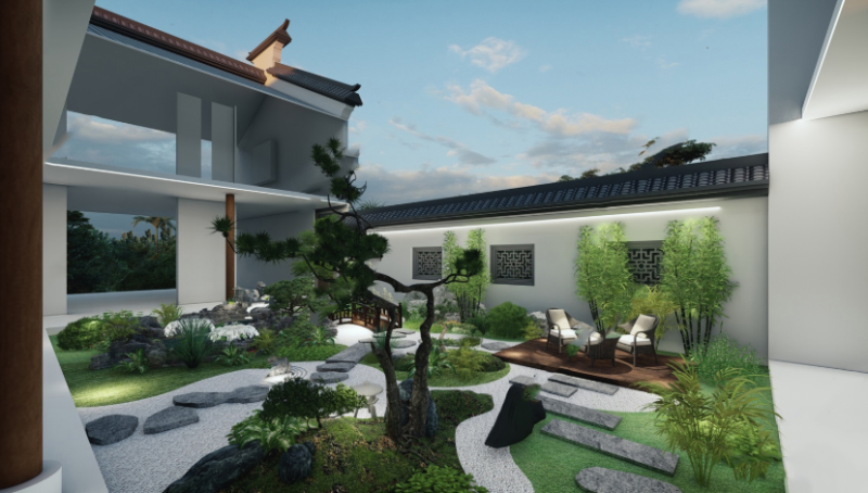 Japanese-style courtyard garden SU model Modelo 3D .c4d .max .obj .3ds .fbx .stl .blend 