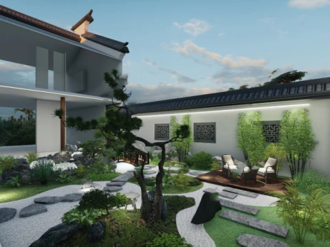 Japanese-style courtyard garden SU model 3D Model