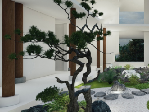 Japanese-style courtyard garden SU model Modelo 3D