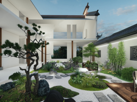 Japanese-style courtyard garden SU model Modelo 3D