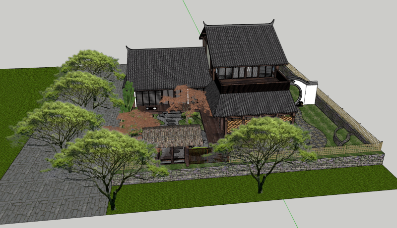 Japanese-style dry landscape courtyard landscape sketchup model 3D 모델 .c4d .max .obj .3ds .fbx .stl .blend 