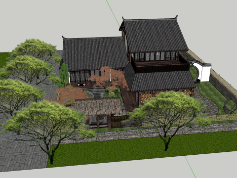 Japanese-style dry landscape courtyard landscape sketchup model 3D 모델