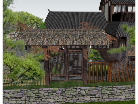 Japanese-style dry landscape courtyard landscape sketchup model 3D 모델