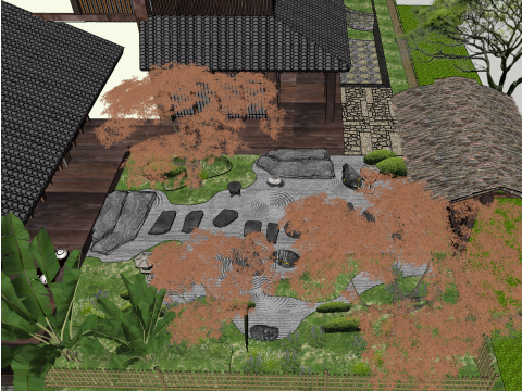Japanese-style dry landscape courtyard landscape sketchup model 3D 모델