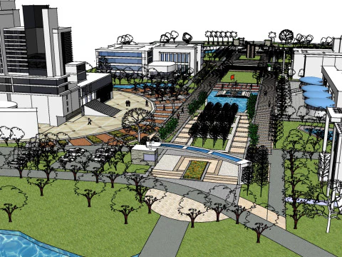 Modelo de Sketchup para el dise&ntilde;o paisaj&iacute;stico de un parque hidrof&iacute;lico. Modelo 3D