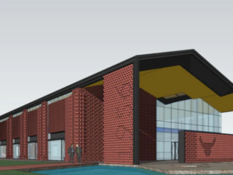 SU Model Design of Red Brick Sales Office Building 3D Model