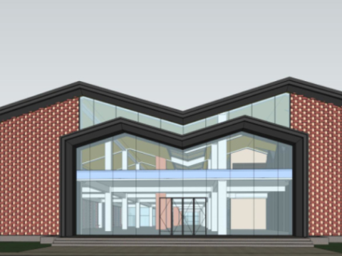 SU Model Design of Red Brick Sales Office Building 3D Model