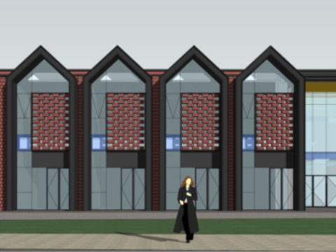 SU Model Design of Red Brick Sales Office Building 3D Model