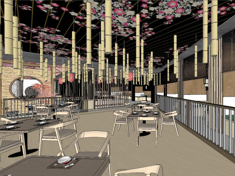 SU model of the overall indoor space of a Japanese restaurant Modello 3D