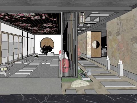 SU model of the overall indoor space of a Japanese restaurant Modèle 3D