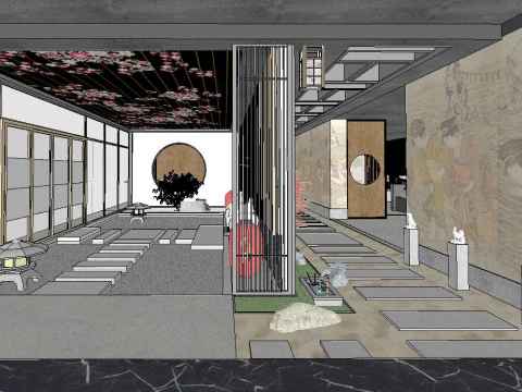 SU model of the overall indoor space of a Japanese restaurant 3D Model