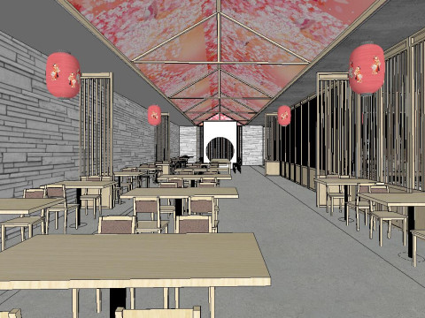SU model of the overall indoor space of a Japanese restaurant Modèle 3D
