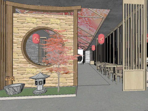 SU model of the overall indoor space of a Japanese restaurant 3D Model