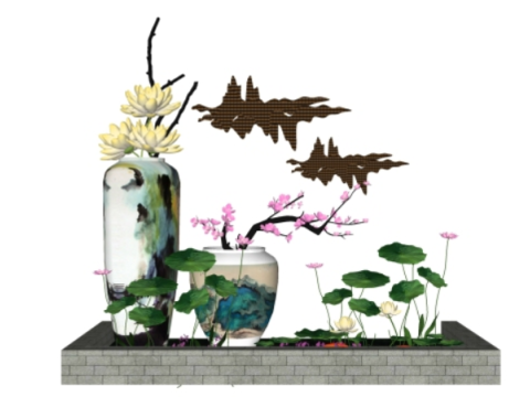 6 modern dry landscape sketches su models Model 3D