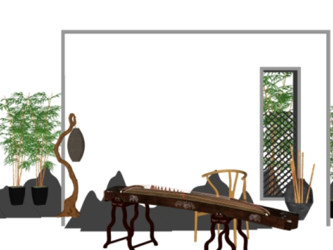 6 modern dry landscape sketches su models Model 3D
