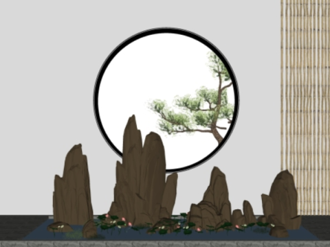 6 modern dry landscape sketches su models Model 3D