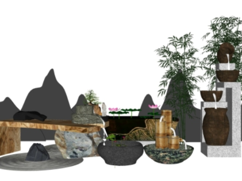 6 modern dry landscape sketches su models Model 3D