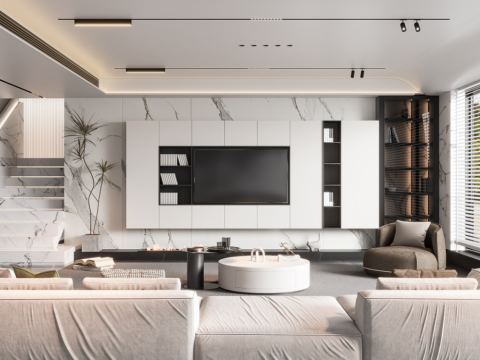 Fine design of modern living room SU model Model 3D