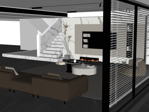 Fine design of modern living room SU model Modello 3D