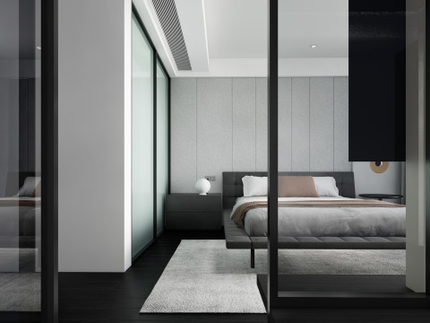 Modern black and white art living room SU model design 3D Модель