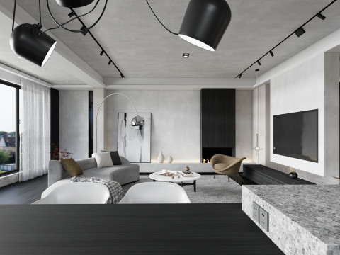 Modern black and white art living room SU model design 3D Модель