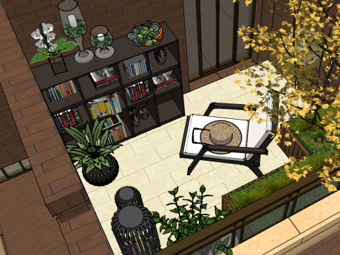 Modello su moderno paesaggio economico del giardino pensile con cortile Modello 3D