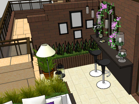 Modern economic courtyard roof garden landscape su model 3D Model