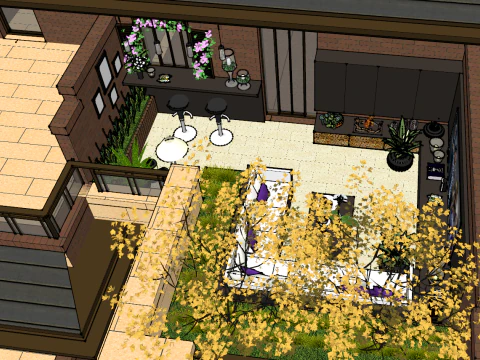 Modern economic courtyard roof garden landscape su model 3D Model