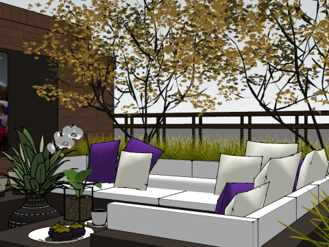 Modern economic courtyard roof garden landscape su model 3D Model