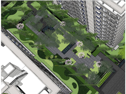 Modern secret garden residential area landscape su model 3D मॉडल