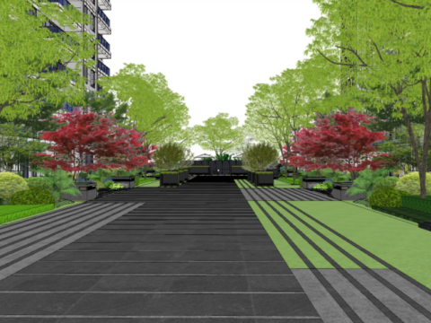 Modern secret garden residential area landscape su model 3D मॉडल