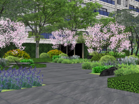 Modern secret garden residential area landscape su model 3D मॉडल