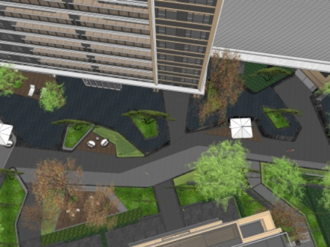 Modern simple atmospheric residential area landscape design su model 3D Модель