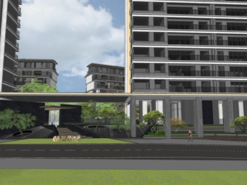 Modern simple atmospheric residential area landscape design su model 3D Модель