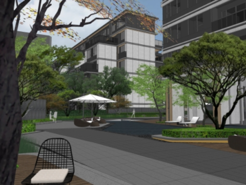 Modern simple atmospheric residential area landscape design su model 3D Модель