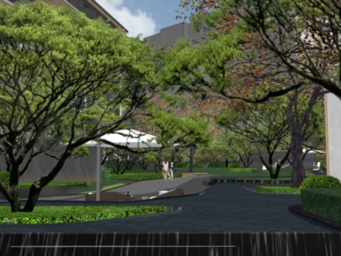 Modern simple atmospheric residential area landscape design su model 3D Модель