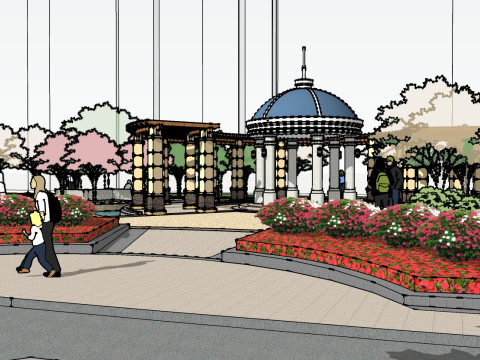 Modern style small square landscape design sketchup model 3D Модель