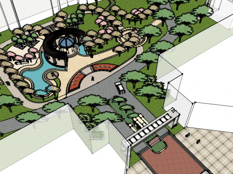 Modern style small square landscape design sketchup model 3D Model
