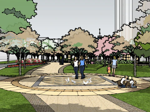 Modern style small square landscape design sketchup model 3D Model