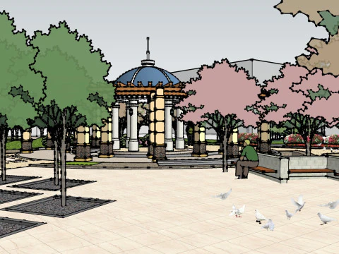 Modern style small square landscape design sketchup model 3D Model