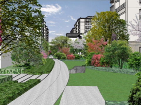 Sketchup model of modern style residential area landscape Modello 3D