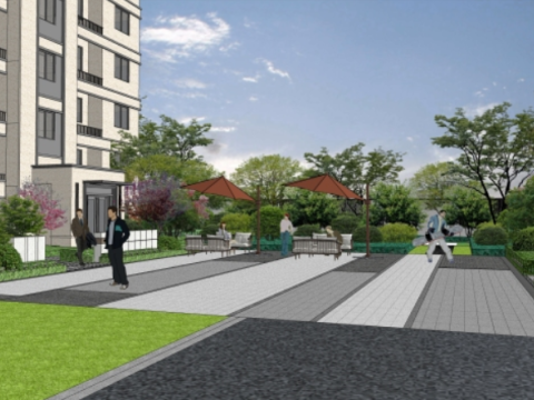 Sketchup model of modern style residential area landscape Modello 3D