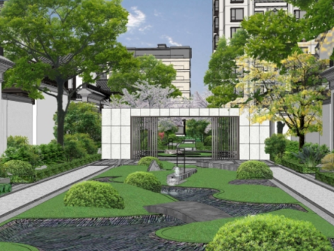 Sketchup model of modern style residential area landscape Modello 3D