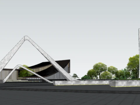 SU Model of Landscape Architecture in Modern Style Exhibition Area 3D Model