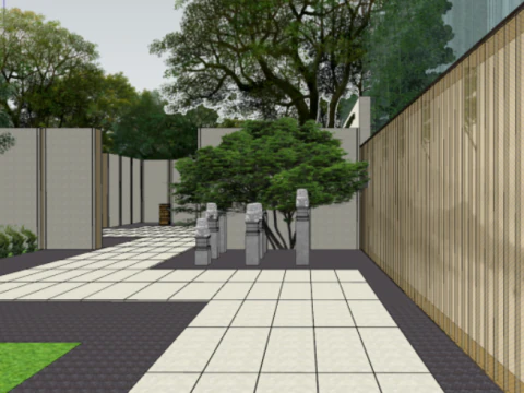 SU Model of Landscape Architecture in Modern Style Exhibition Area 3D Model