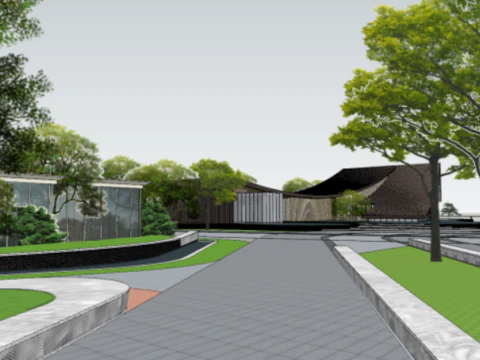 SU Model of Landscape Architecture in Modern Style Exhibition Area 3D Model