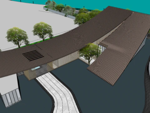 SU Model of Landscape Architecture in Modern Style Exhibition Area 3D Model