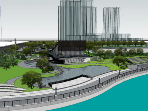 SU Model of Landscape Architecture in Modern Style Exhibition Area 3D Model